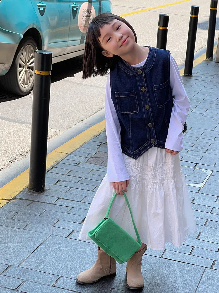 Wholesale autumn sleeveless blue kids girls denim vest 2024
