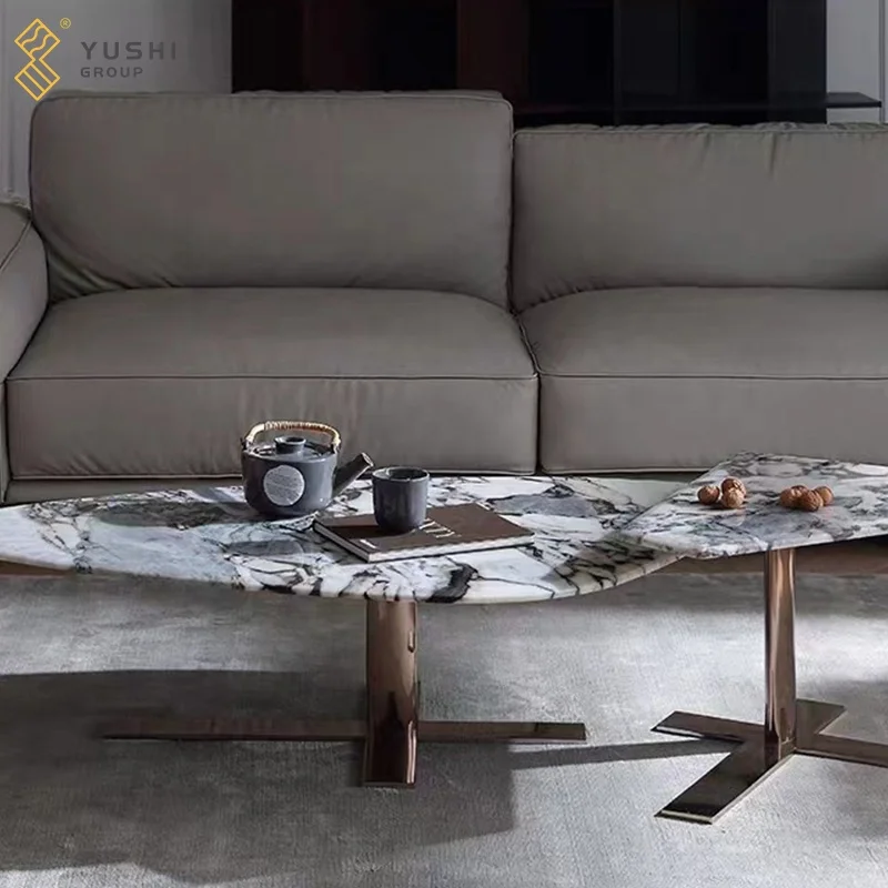 Yushi Group Italian light luxury natural marble combination tea table designer geometric high and low floor minimalist tea table