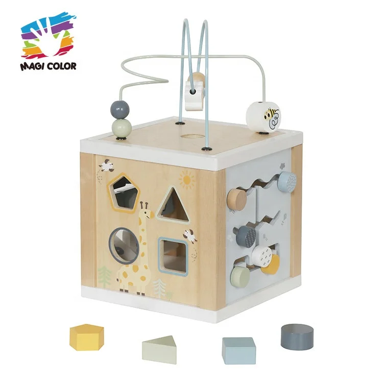 Montessori Play Cube Activity Center Toys Wooden Activity Cube for Toddlers Girls Boys W11B334