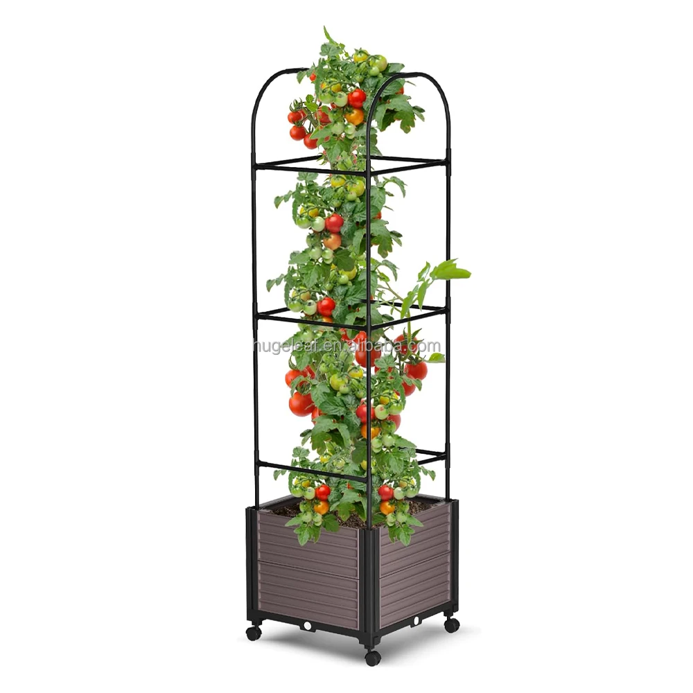 Reusable Gardening System-Self Watering Elevated Planter Boxes Outdoor Tomato Cage Raised Garden Bed with Wheels