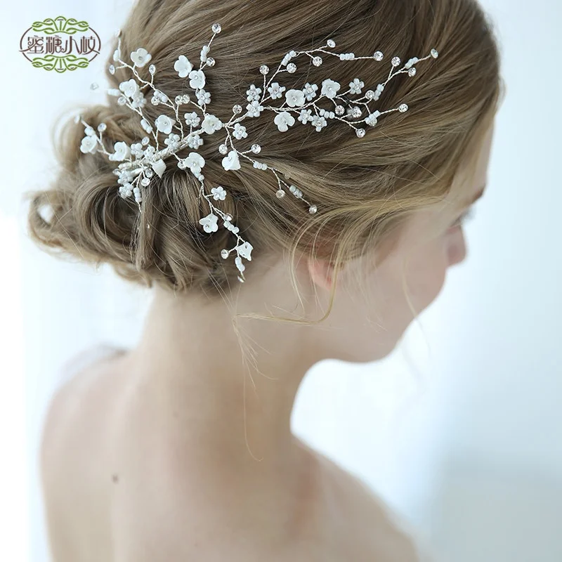2019 Handmade Flowers Crystals Wedding Hair Jewelry Accessories Bridal Floral Hairband Hair Clips For Women