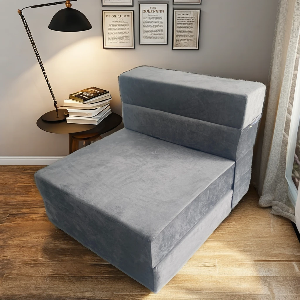 Dark Gray Convertible Memory Foam Compressed Folding Chair Sleeper Sofa Bed Couch for Office Home Soft Cushions Living Room