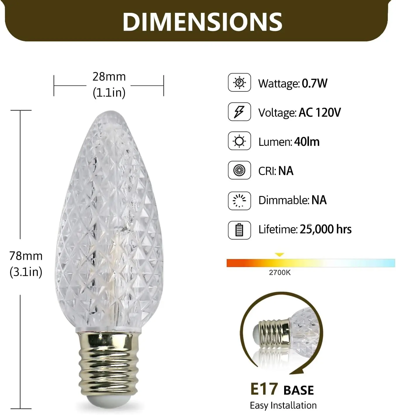 C9 Led Replacement Bulbs Christmas String Light, Colored Light Bulbs Shatterproof Holiday Decoration, E17 Screw Base,