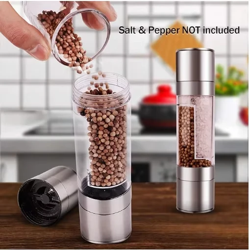 Custom Adjustable Manual 2 In 1 Pepper Mill Bottle Mini Dual Herb Spice Mill Shaker Set Stainless Steel Salt And Pepper Grinder