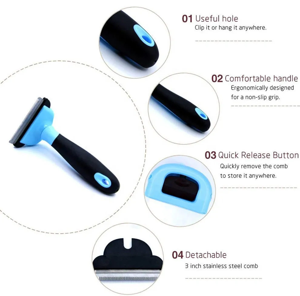 Deshedding Brush Dog Hair Cat Hair Shedding Tool With Stainless Steel Trimming Blade Effective Grooming Tool For Pet