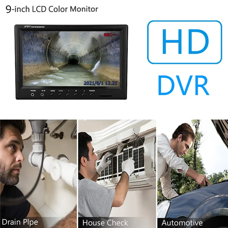 9 Inch 50M Cable with Meter Counter Sewer Pipe Inspection Camera Drain Sewer Pipeline Industrial Endoscope DVR Video Recording