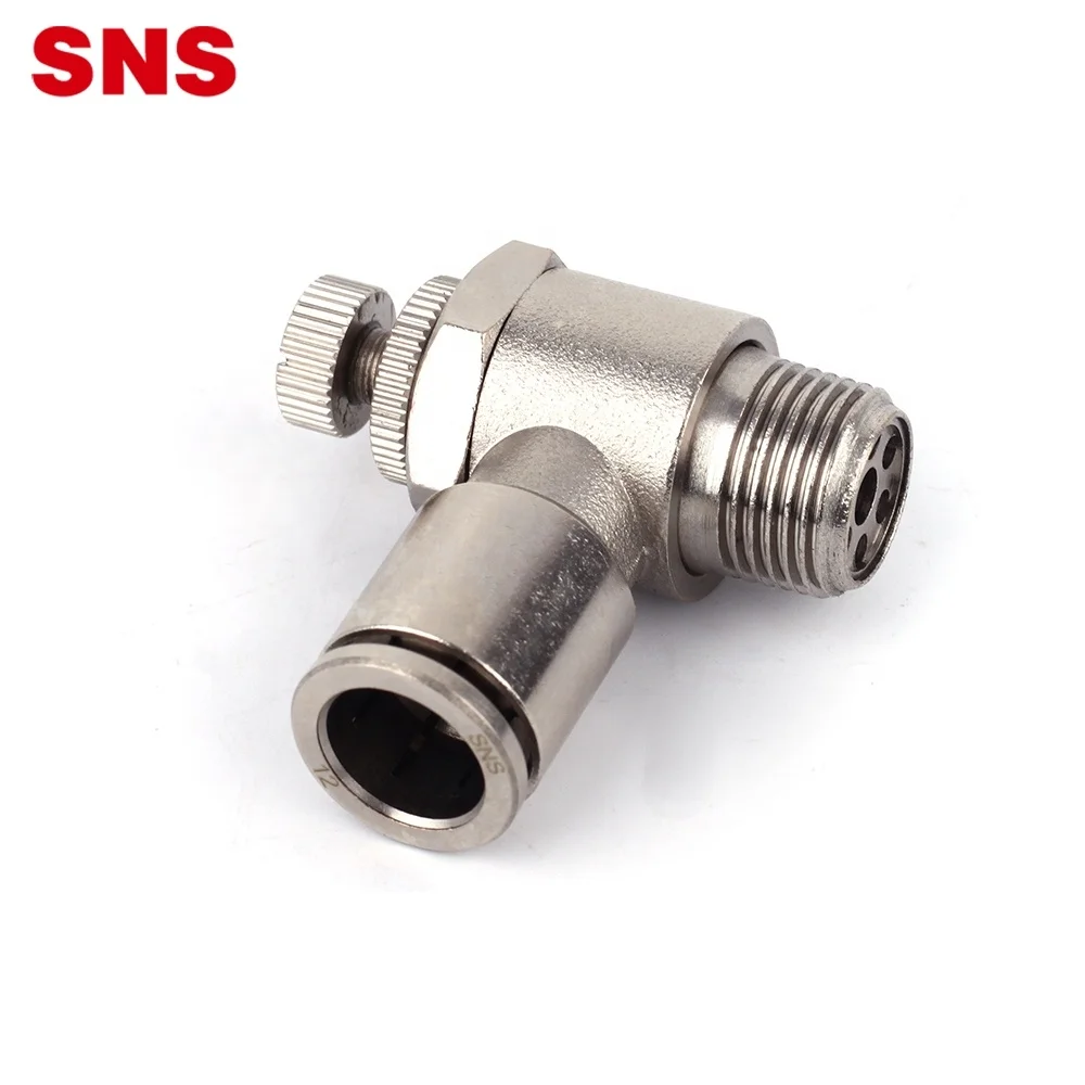 SNS JJSC Series one touch L type 90 degree elbow nickel-plated brass air flow speed control fitting pneumatic throttle valve