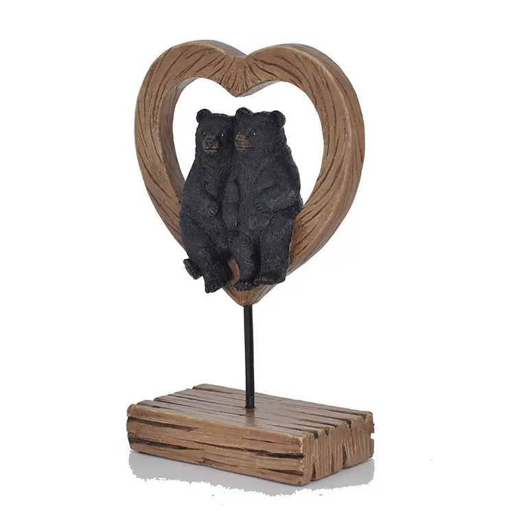 Resin Home Decoration Black Bear Couple Lovers Base Table Top Metal Desktop Ornaments Craft for Gift