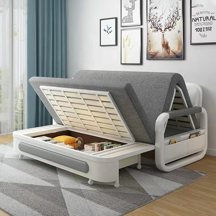 Apartment Furniture Metal Frame Foldable Sofa Cum Bed Storage Modern Folding Sofa Bed
