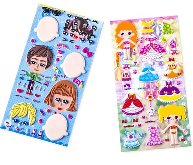 Wholesale Custom Cute Kids Cartoon Characters Dress Up Self Adhesive 3D Girl Puffy Stickers