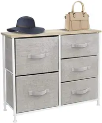 Steel frame New Deisegn Fabric Boxes 5 Drawers - Linen/Natural Design Vertical Dresser Storage Tower