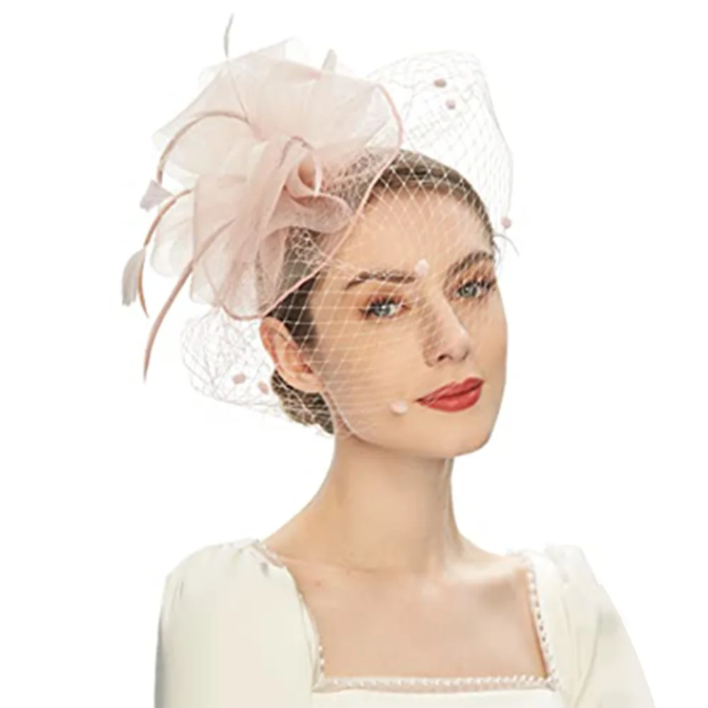 HZO-23019 Fascinators Hat Flower Mesh Ribbons Feathers Tea Party Headwear for Girls and Women