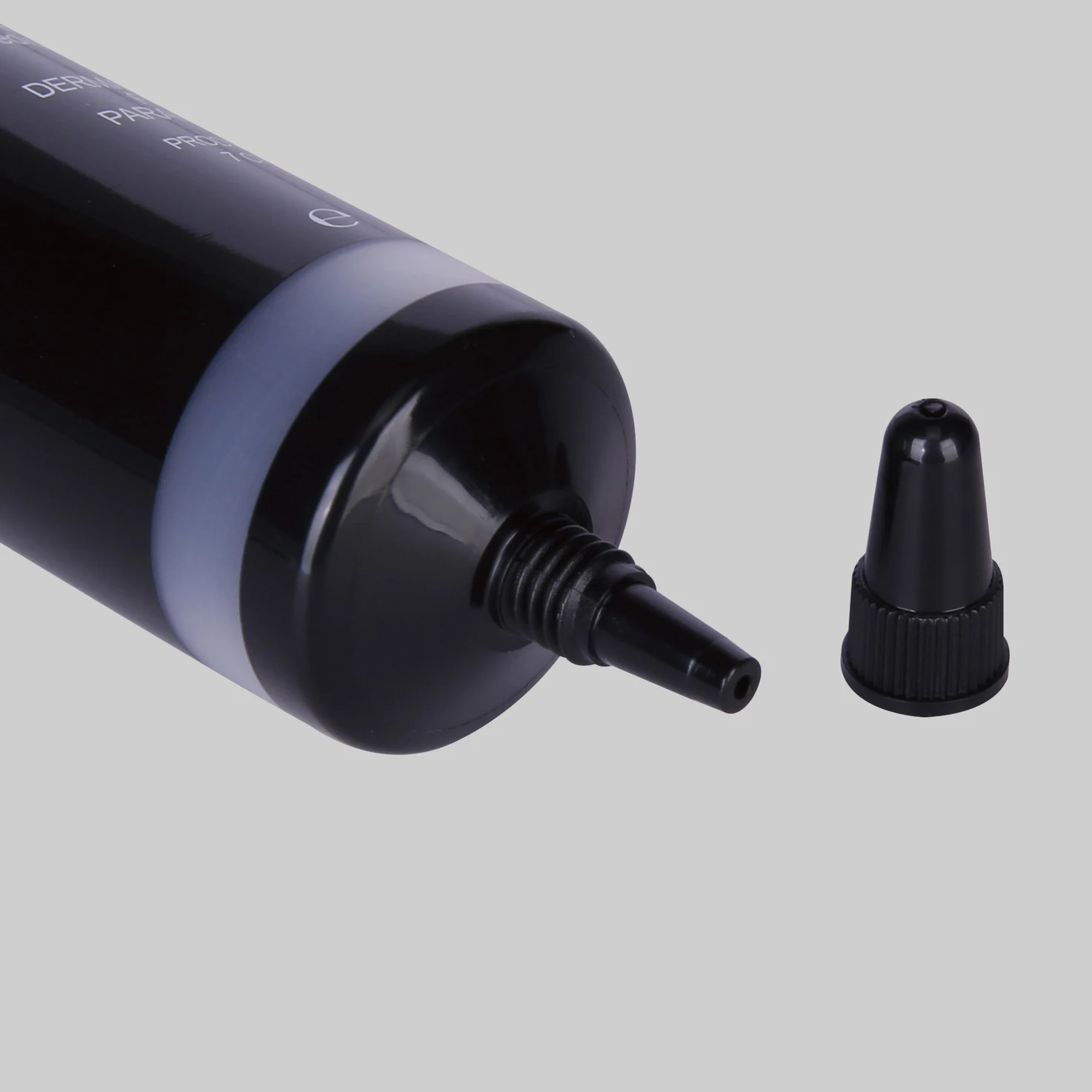 D25mm Premium black smooth plastic squeeze long nozzle makeup tube for cream 50ml