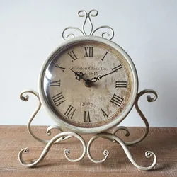 European vintage iron art clock silent  seat clock wholesale desk clock iron art metal decoration