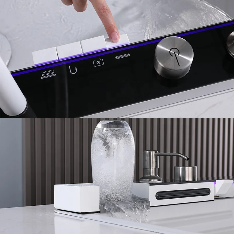 Factory Wholesale smart Kitchen Sink Stainless Steel handmade Temperature Display Piano Waterfall Kitchen Sink with cup washer