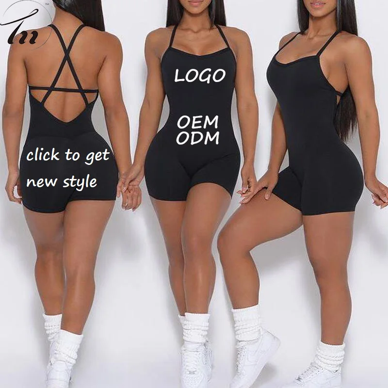 2023 Women Backless Scrunch Butt One Piece Workout Sets For Women Yoga Jumpsuit Nylon Workout Bodysuit Gym Fitness Sets