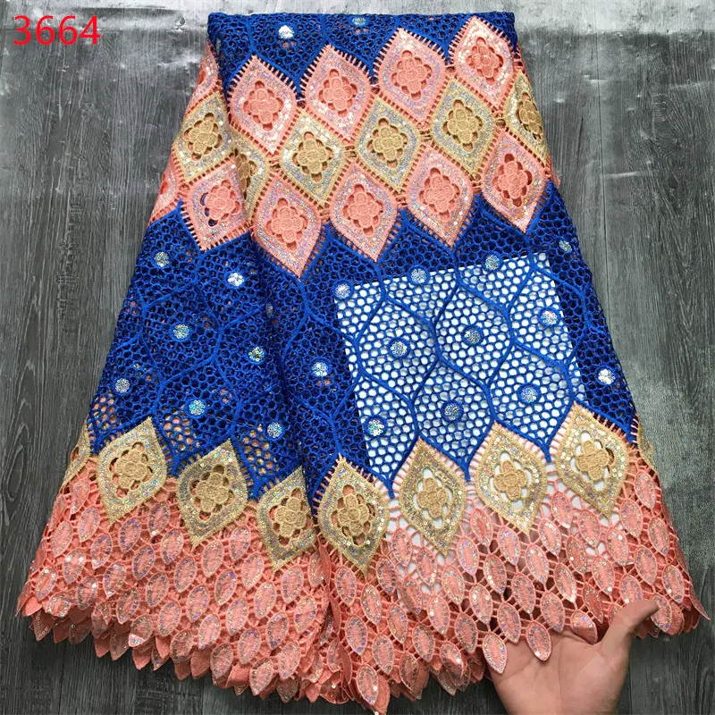 3664/68 Wholesale African Nigerian Sequins Lace Fabric Comfortable Guipure Lace French Cord Lace Fabric For party Wedding