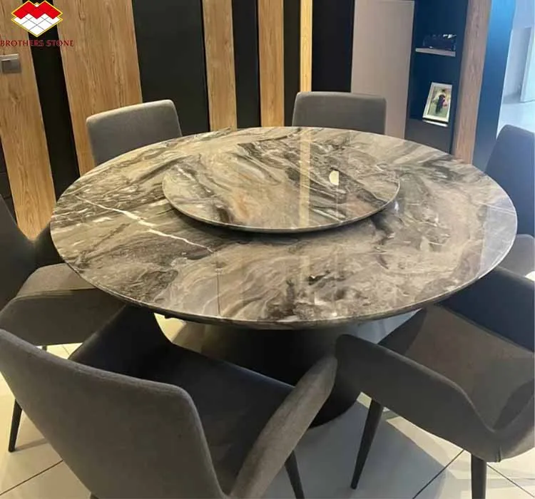 Modern Luxury Marble Dinning Table Top Natural Stone Venice Brown Color Oval Marble Dinner Table with Chairs
