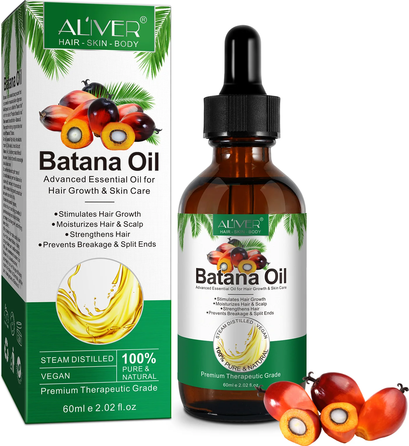 ALIVER moisturizes hair scalp 60ml prevents breakage split ends pure natural private label organic batana oil for hair growth