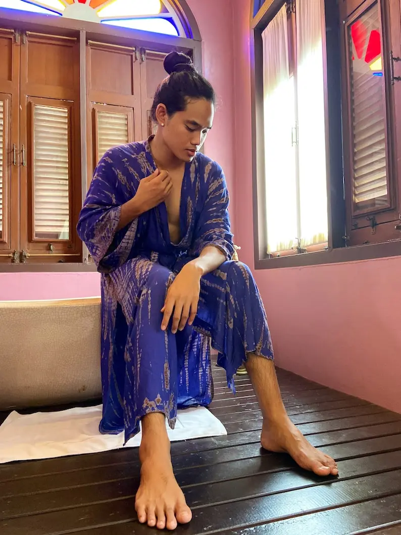 Wholesale Indian Rayon  Kimono Night Beach Cover up Long Vintage Swim Dress Hand Block Print Tunic Ethnic Robe For Womens