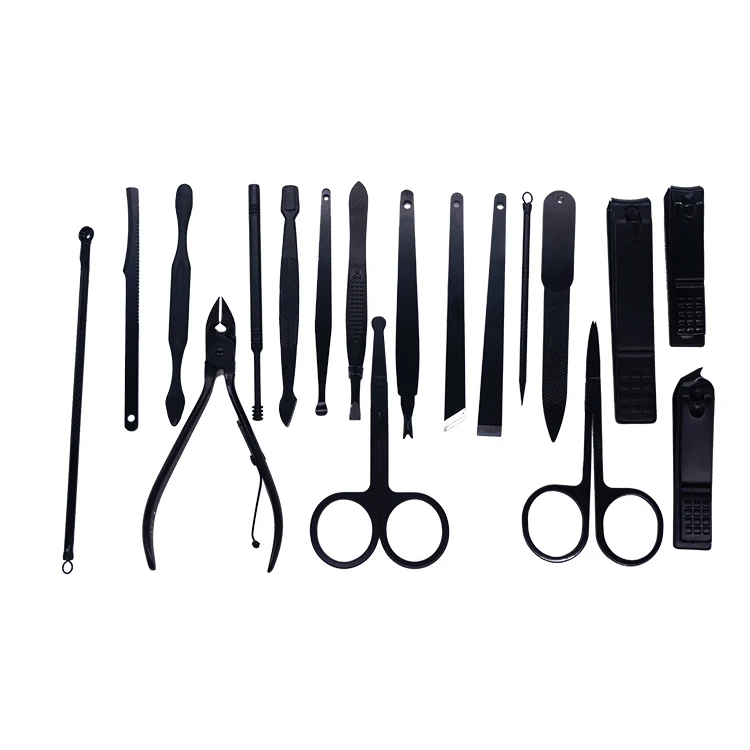 Набор для профессионального педикюра из нержавеющей стали, 18 шт., набор для стрижки ногтей, черный