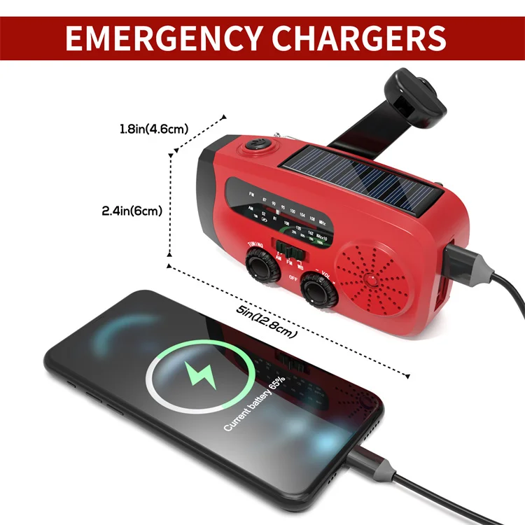 Red Emerncy Power Warning Solar Crank Bank Radio AM/FM Handheld Flashlight