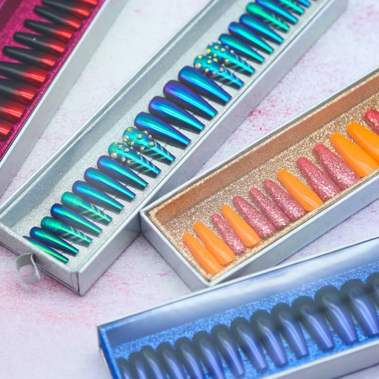 Tstory 2022 New 24pcs/set Hot Pink French False Nails Custom Press On Nail Kit Almond Nails Product