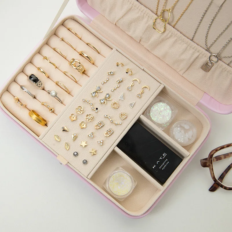 Custom Logo Round Velvet White Pink Travel Jewellery Organizer Mirror Storage Jewelry Box Case