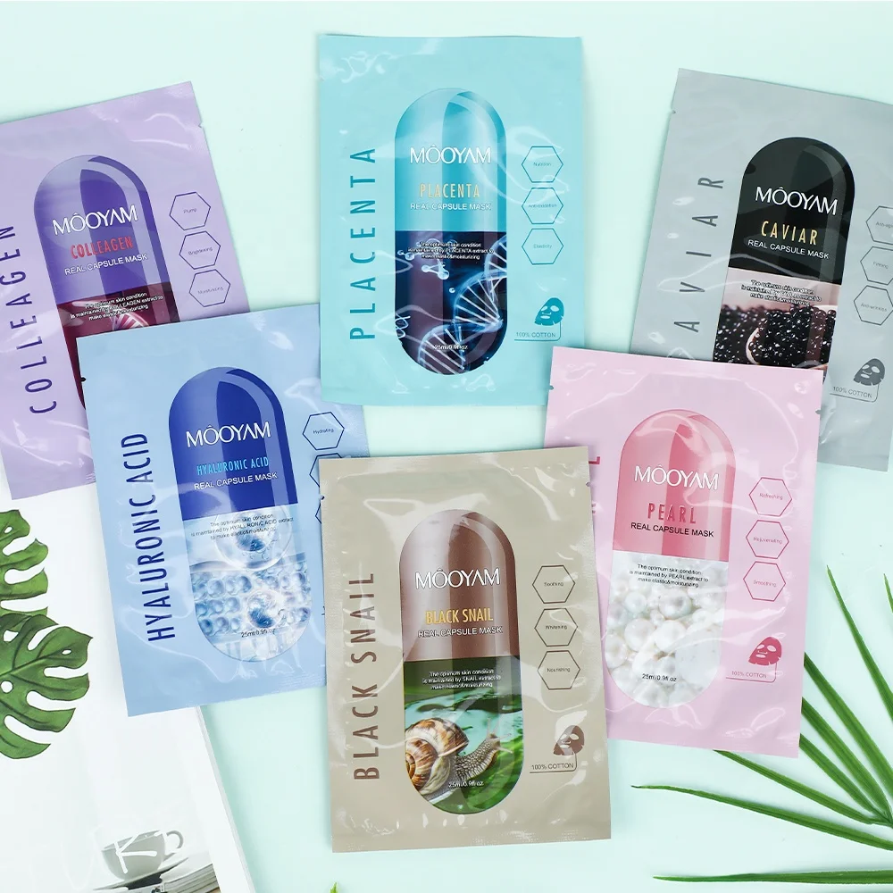 Capsule Collagen Facial Mask Sheet Pearl Hyaluronic Acid Caviar Snail Masks Placenta Moisturizing Whitening Korean Face Mask