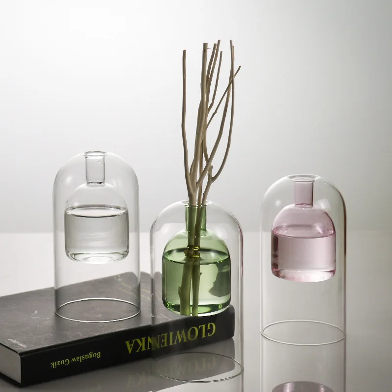 160ml Wholesale Custom Empty Double Layer Clear Pink Green Glass Bottle for Reed Diffuser
