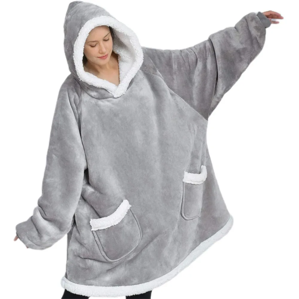 Eco-Friendly sherpa winter custom solid short polyester fleece Tv Blanket Hoodie
