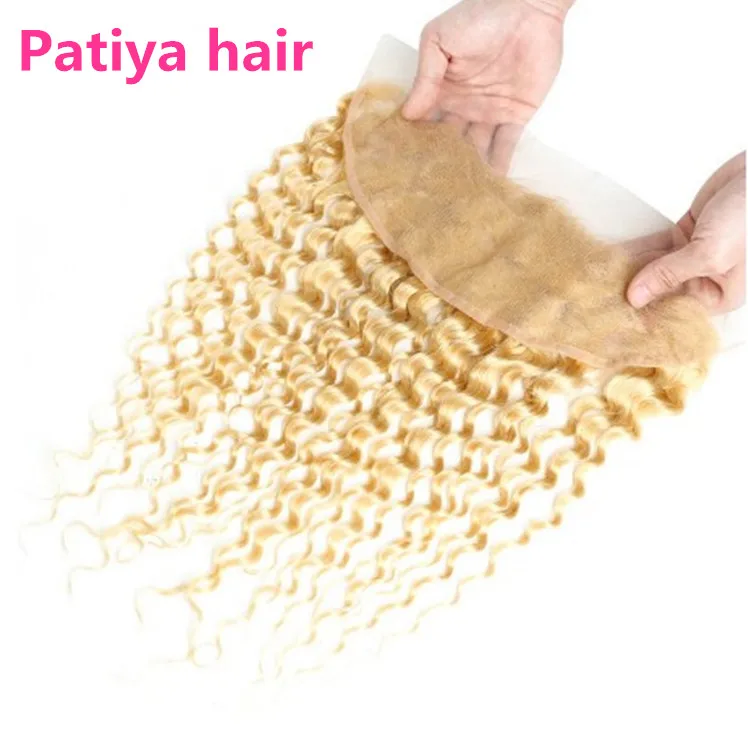 Buy Cheap Natural Hair Pre pluck Honey Blonde Lace Front Wigs Curly European 613 Deep Wave Human Hair Bundles With Lace Frontal