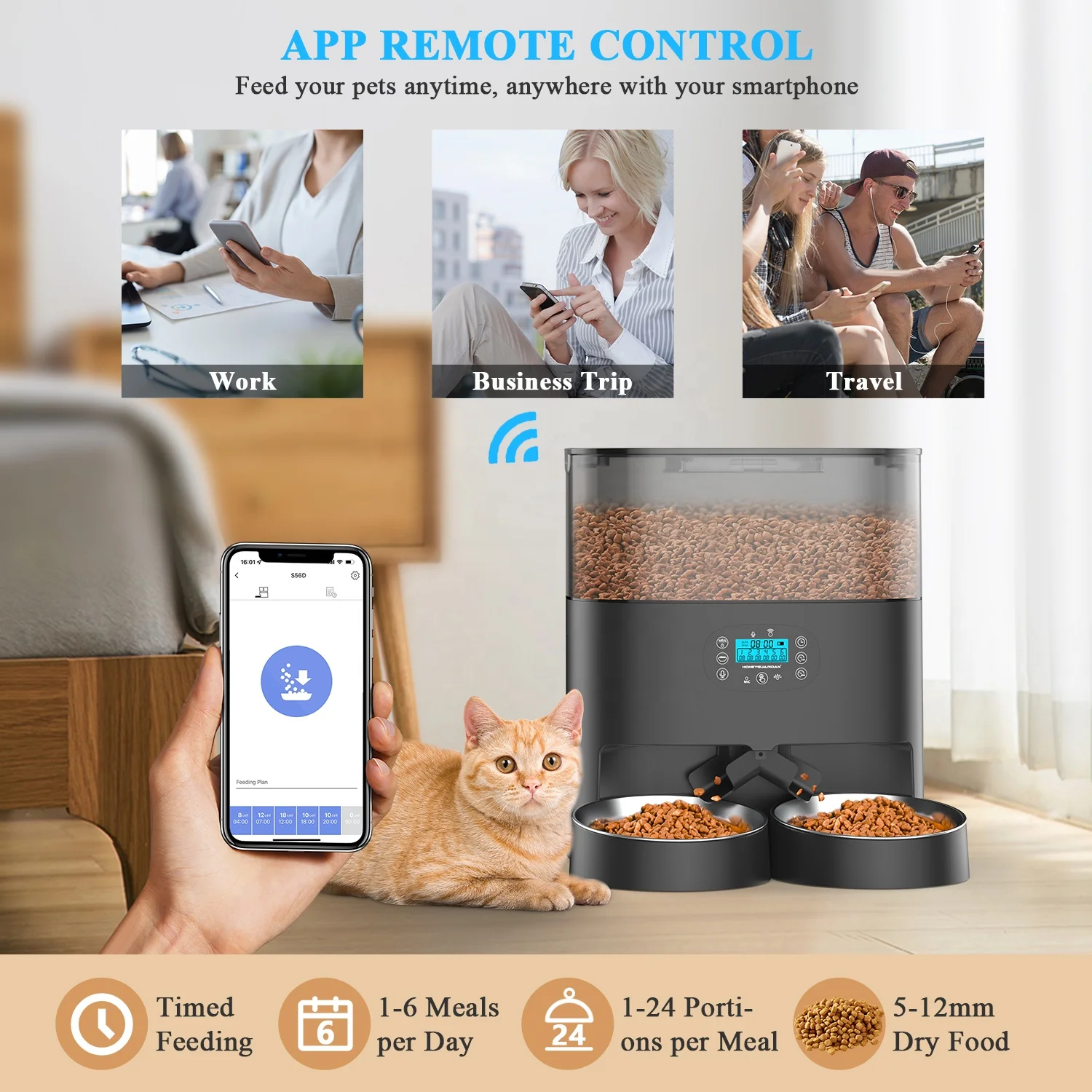Лидер продаж долговременное хранение 6 л Wi-Fi автоматическая Фидер для кошек микрочип умный фидер таймер дозатор еды 2 домашних животных