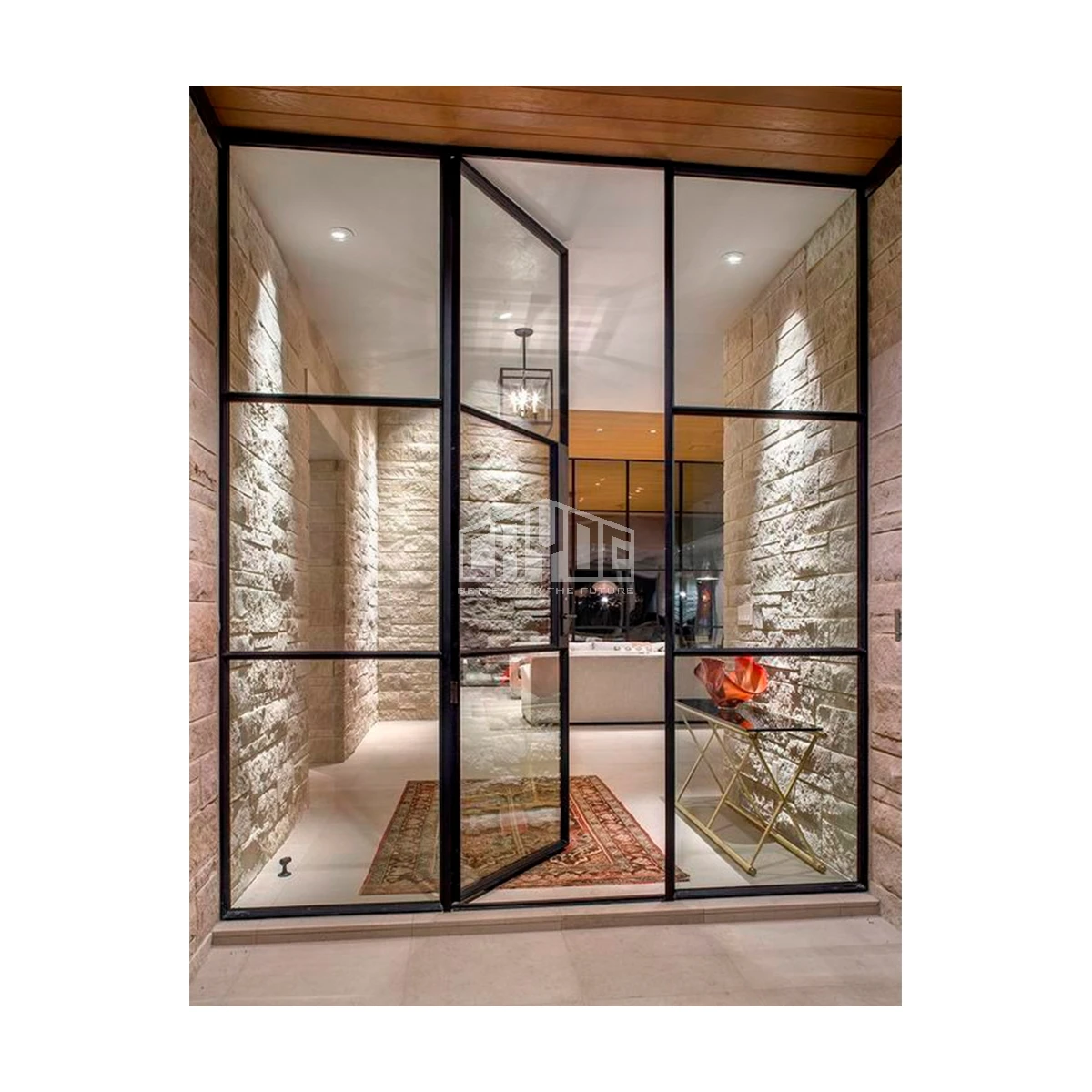 Black slim aluminum frame customized steel new iron grill design casement/ swing door