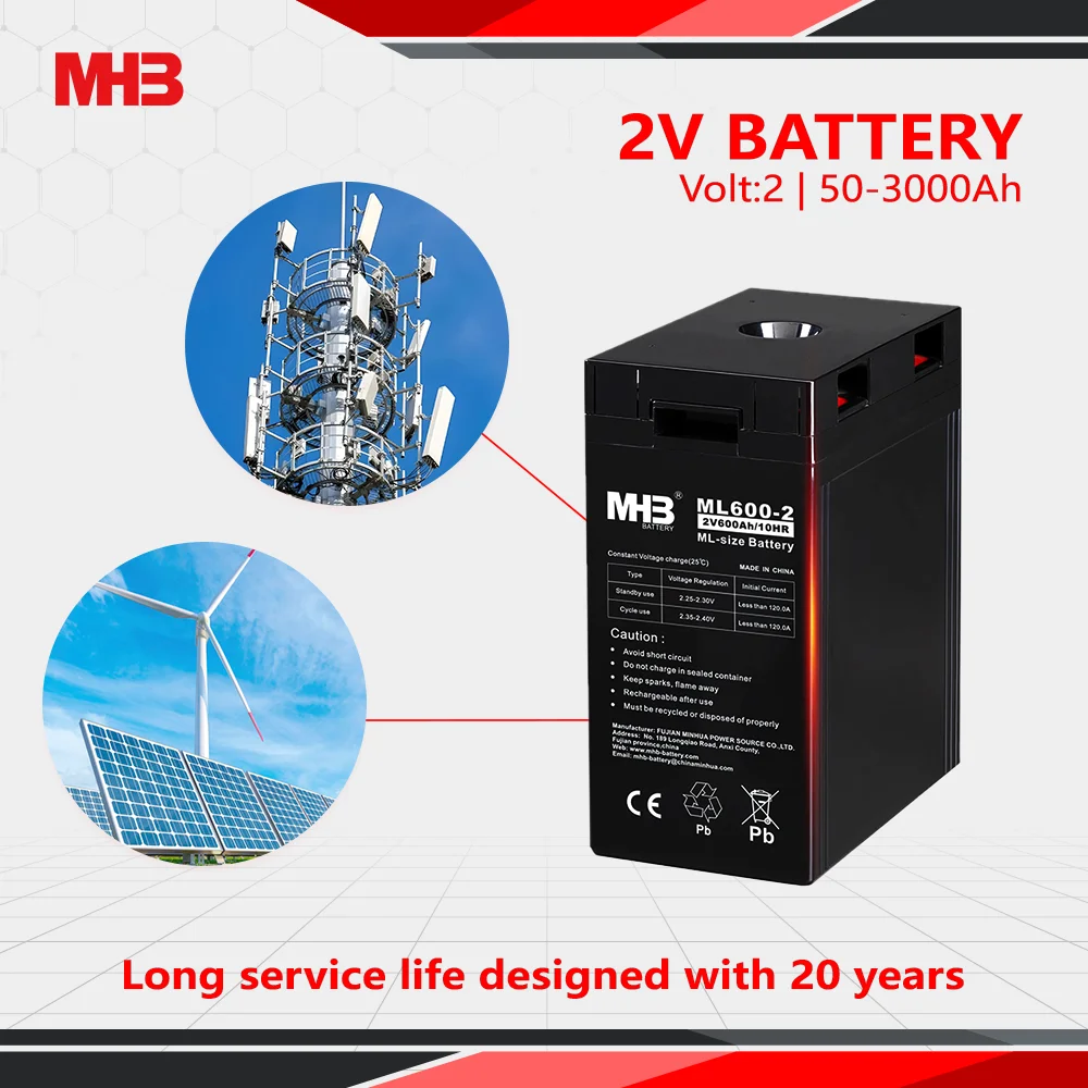 Mhb ML600-2 2 Volt Deep Cycle AGM Gel Solar Lead Acid 2V 600ah Golf Battery for Railway System