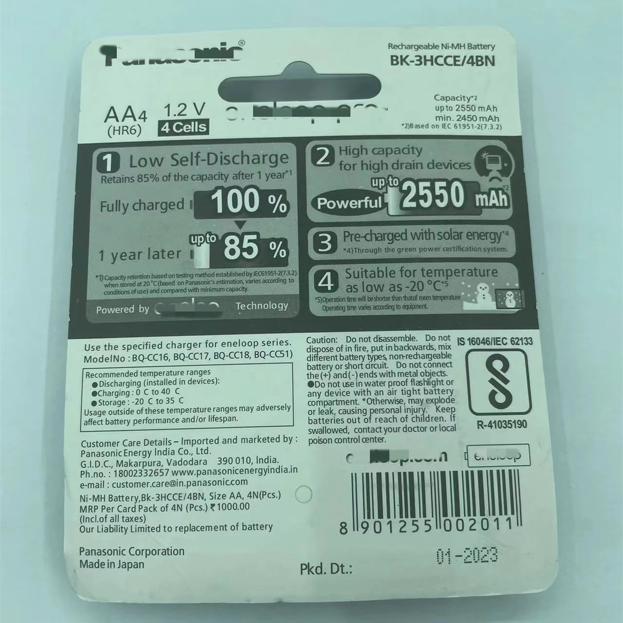 Original AA NI-MH Rechargeable AA NIMH ENELOO PRO button top 1.2V recharge battery