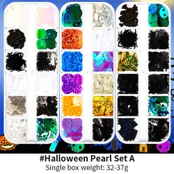 Sequined Clay Flakes Nail Art Halloween Theme Trick or Treat Ghost Spider SkullNail Polish Glue Epoxy Filling Decoration