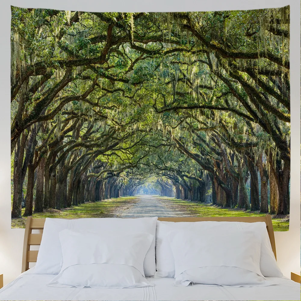 Custom Different Sizes  Wall Hanging Forest Tapestry, 3D Forest Wall Hanging Tapestry, Green Forest Tapestry For Wall Decoration