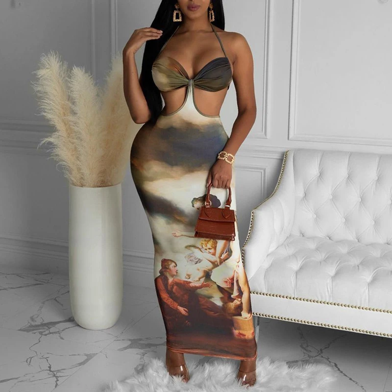 
CA1929A ladies NEW design wholesale cheap fashion prints dresses BEST SELLING factory price summer backless dress 