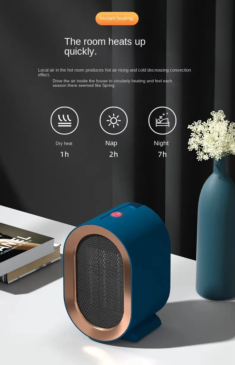 Portable mini PTC Ceramic camping space winter fan warm air blower electric heater for Home room desktop