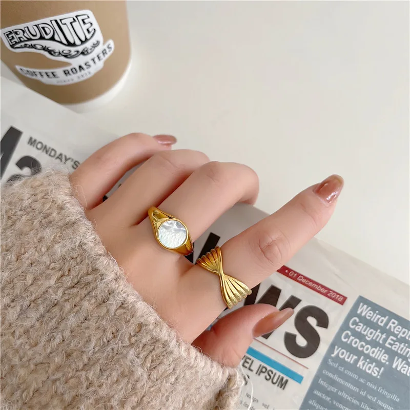 Geometric brass ring gold plated non tarnish jewelry fashion korean jewelry 2022 trendy dainty vintage gold rings for women