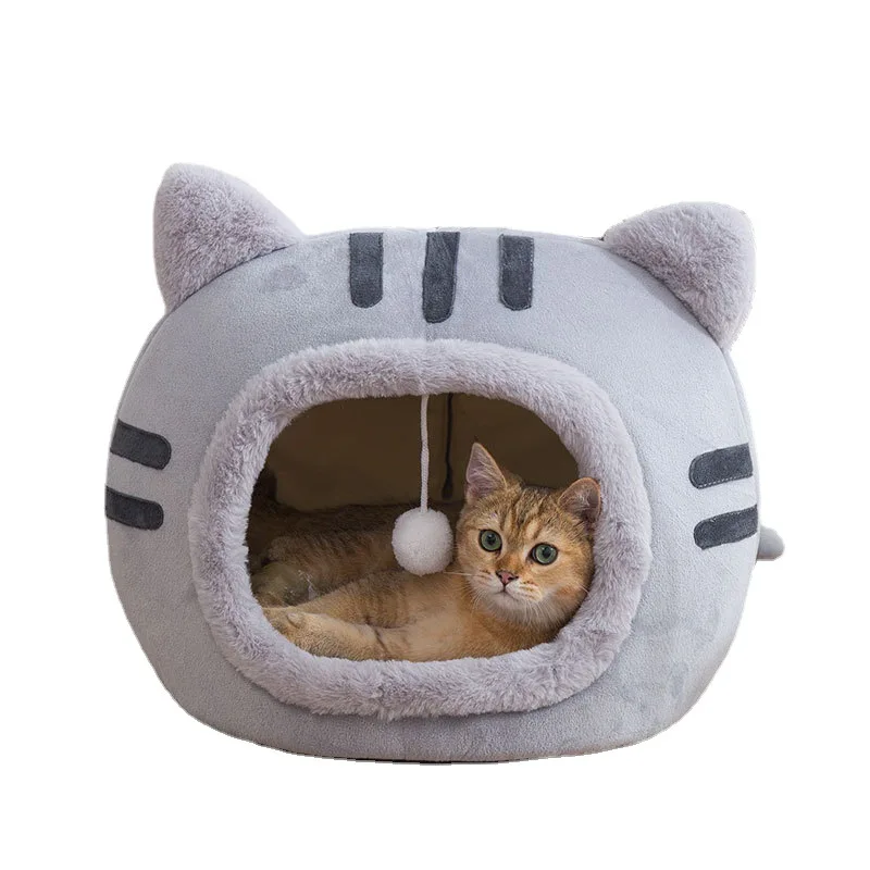 Manufacturer Wholesale Warm Winter Cute Cat Bed Cat Head Shape Cat House Bed Nest Kitten Cave Pet Cushion