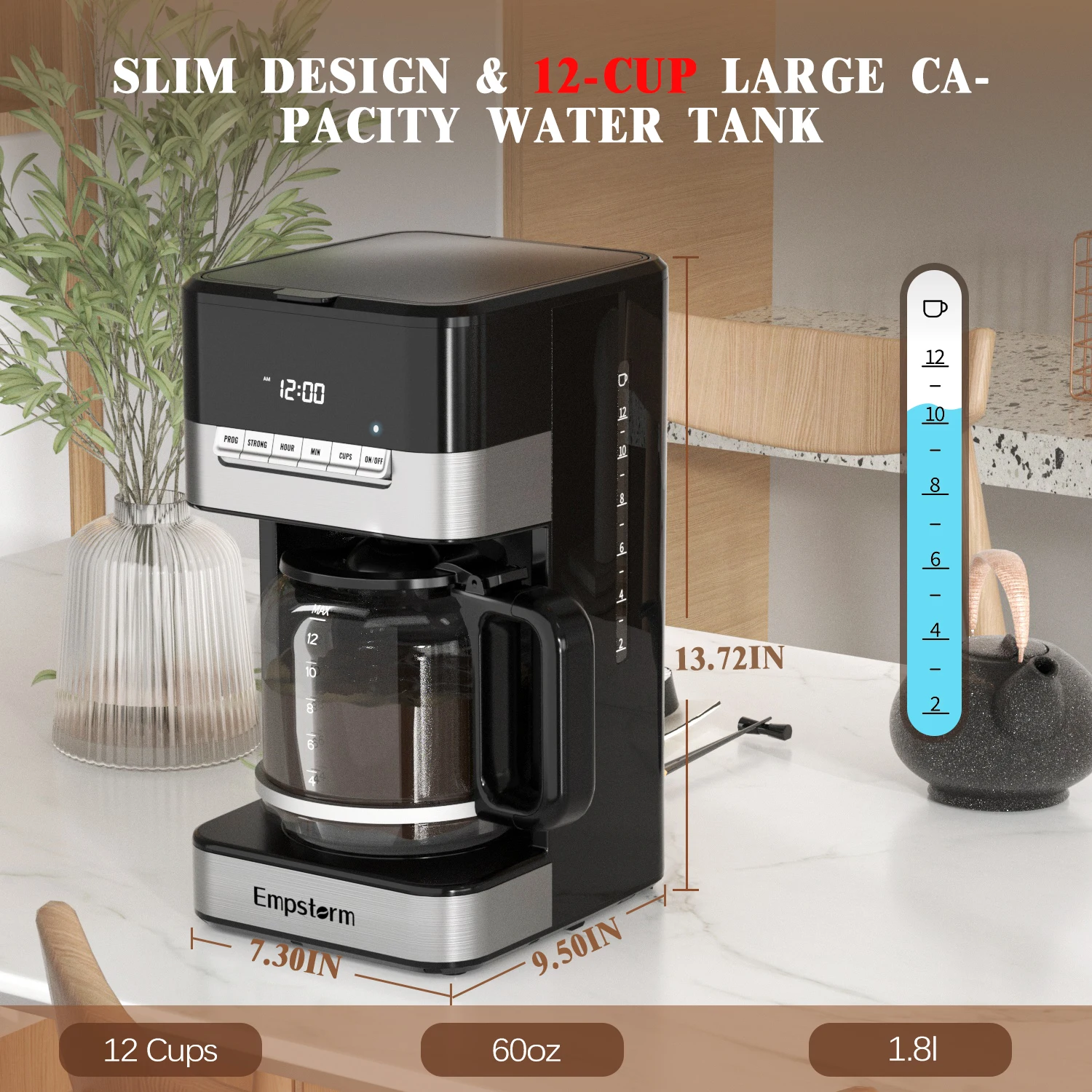 Empstorm 11D American drip coffee machine 120v 12cups glass pot professional drip coffee servers machines for office use