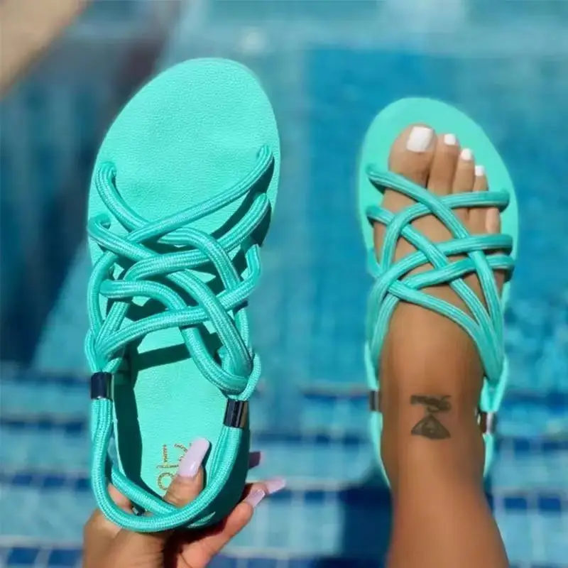 2021 Sandals Woman Shoes Braided Rope Beach Shoes Open Toe Ladies Beach Sandals