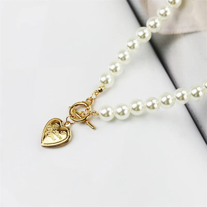 Elegant Fresh Water Pearl Choker Necklace Jewelry Classic Heart locket  Charm  For Photos Pendant Necklace