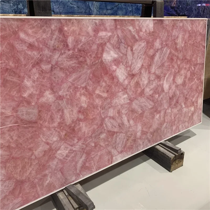 Natural Pink Rose Crystal Quartz Semi Slab Precious Stone