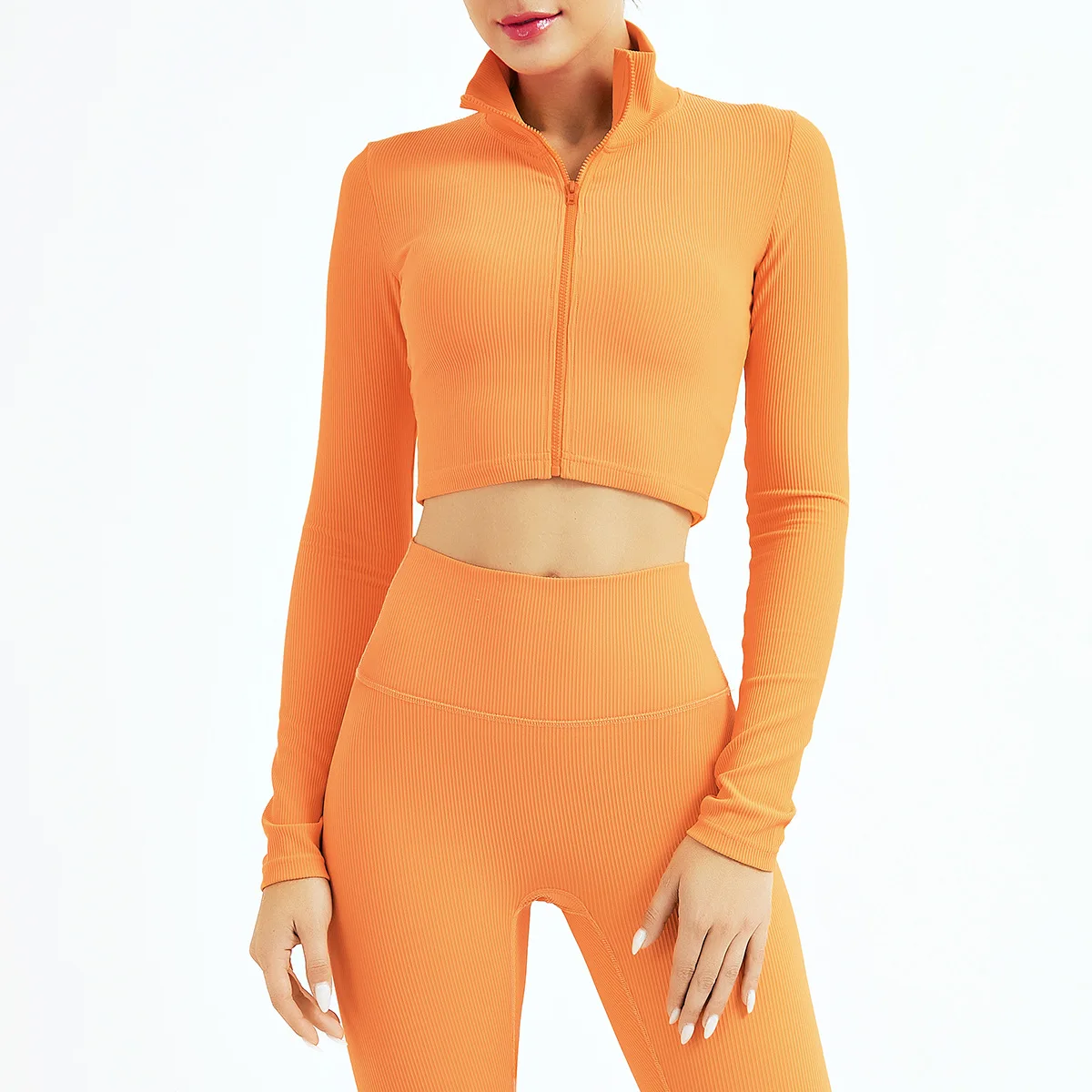 
Running Plain Crop Top Sweatshirt Set Shiny Ombre Workout Zip Sport Wear White Women Jacket Gym Bra Leggings 3 Piece Yoga Sets 