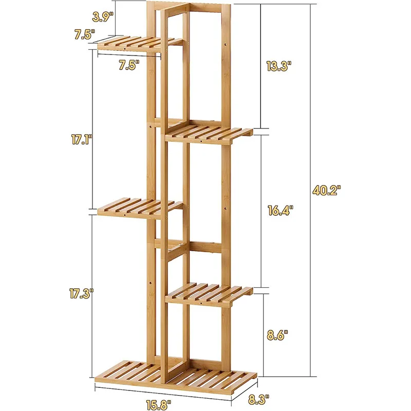 Hot Sales 5 Tier 6 Potted Tall Flower Stand Outdoor Bamboo Wooden Large Plant Stand Shelf