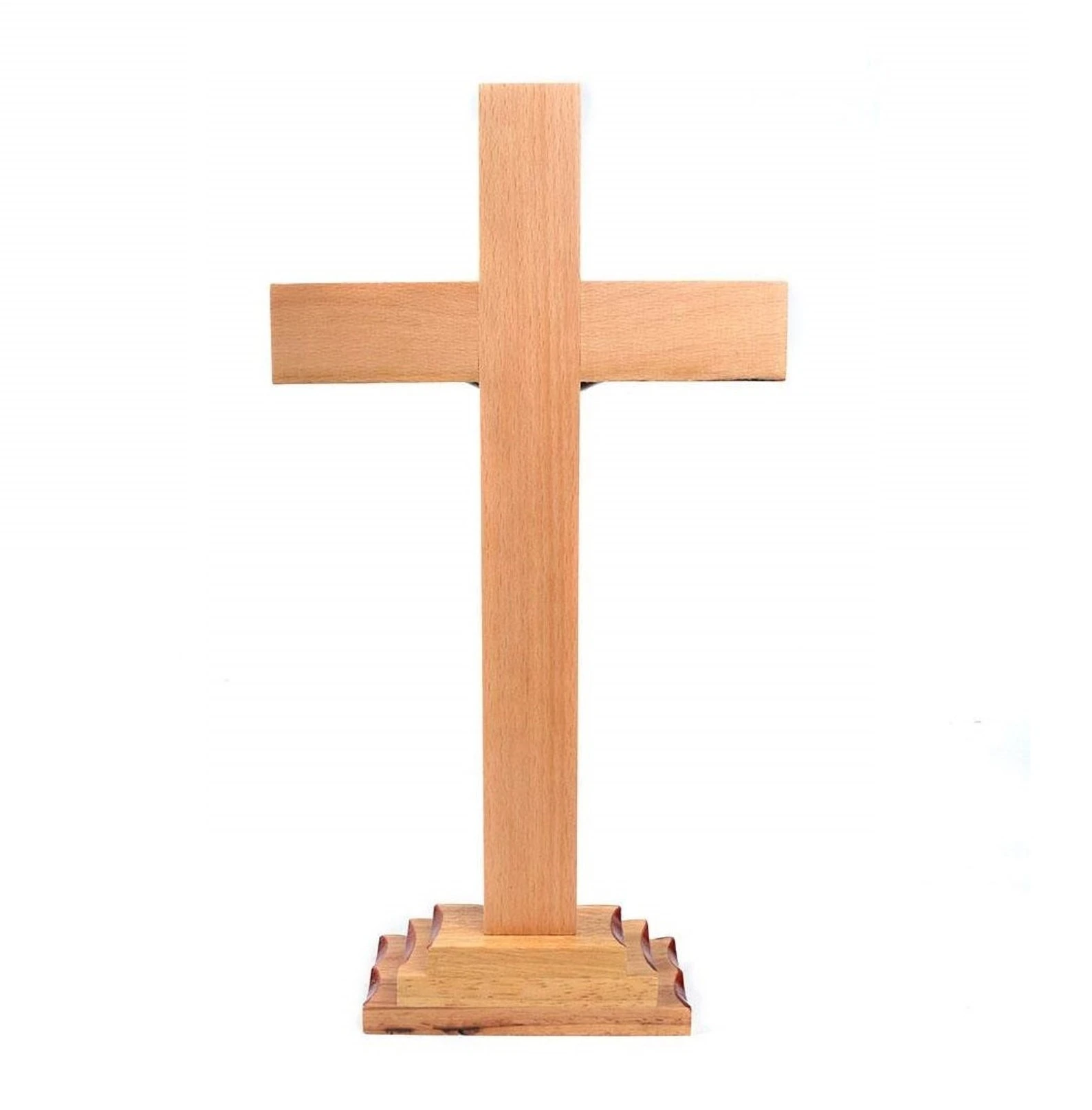 Wholesale Custom Decoration Religious Jesus Church Christian Handmade Rustic Craft Base Standing Wooden Cross