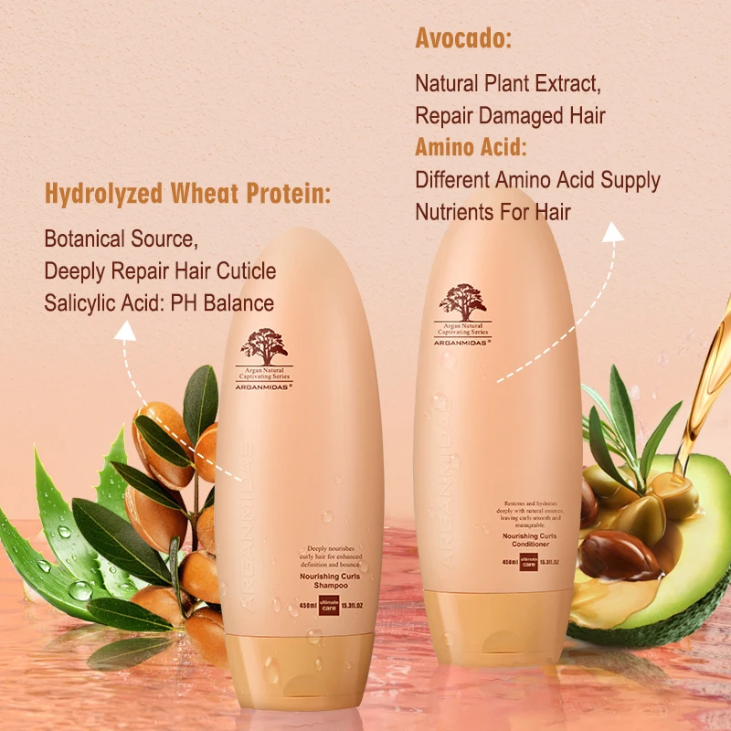 Arganmidas Curl Hair Care Sulfate Free Nourishing Moroccan Argan Oil Protein Moisturizing Hair Shampoo for Curly and Frizzy Hair